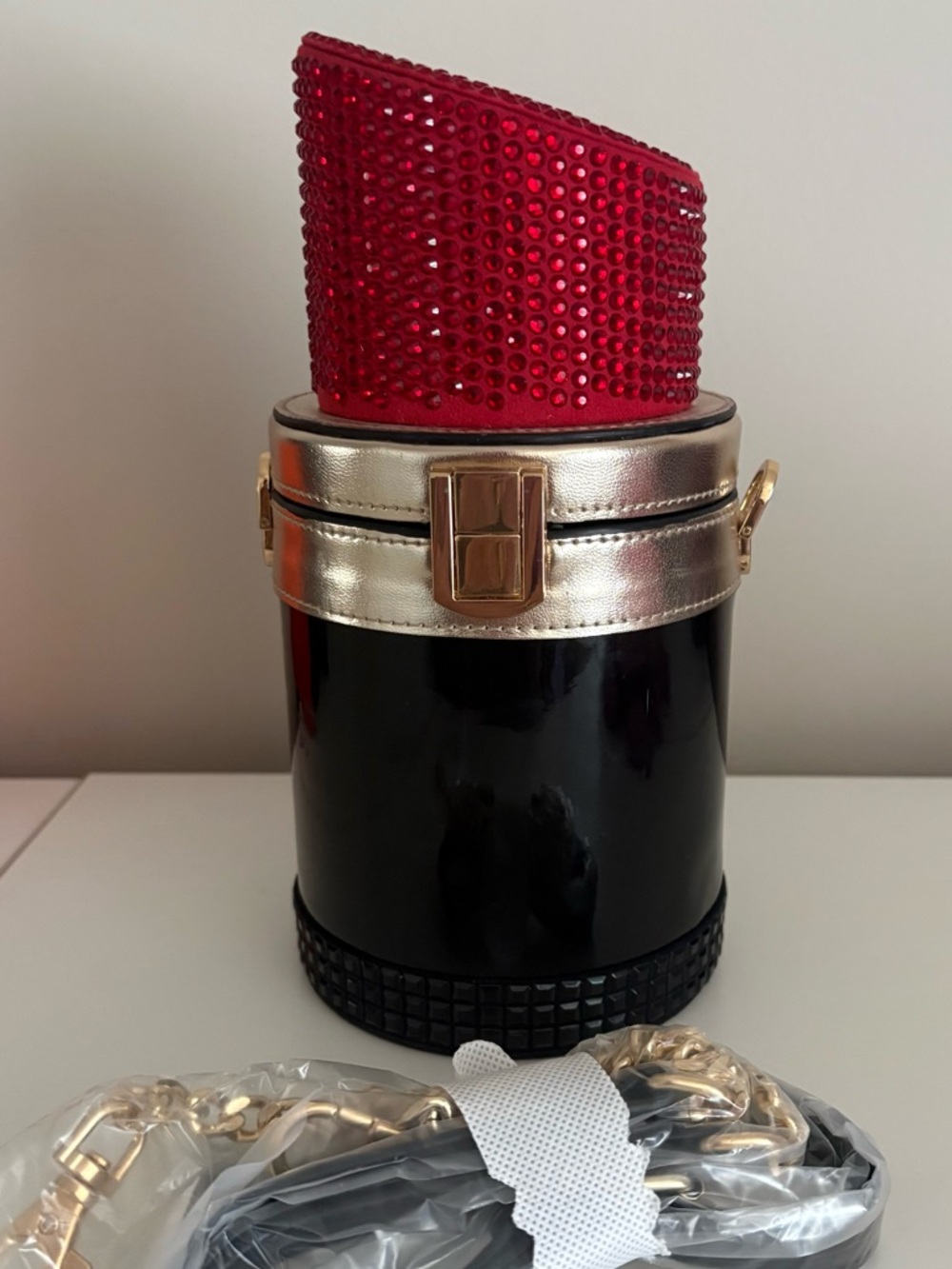 Aldo Red Crystal Embellished lipstick shaped Women’s